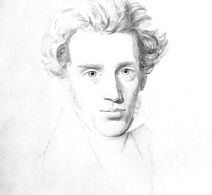 Blyertsporträtt av Søren Kierkegaard.